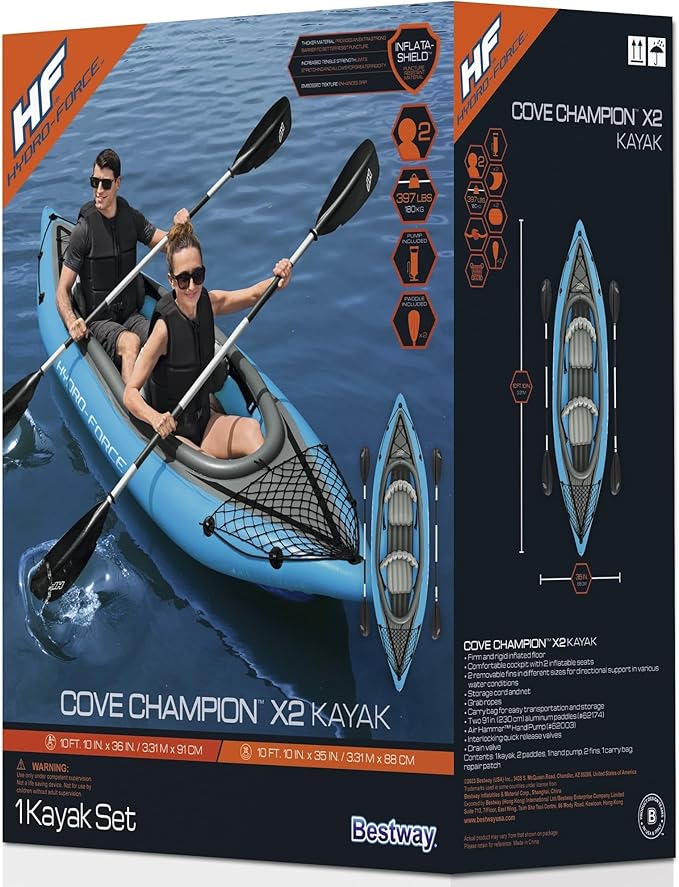 Bestway Hydro Force インフレータブルカヤックセット | シート、パドル、ハンドポンプ、収納キャリーバッグ付属 | 大人、子供、家族に最適