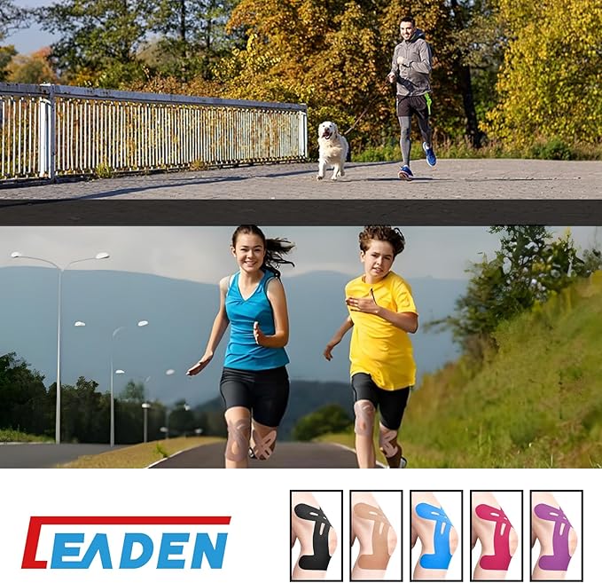 IEADEN カット済みキネシオロジーテープ 膝用 10ストリップ - 膝のサポートと安定性、膝の痛みを和らげるアスレチックテープ - 防水性、伸縮性、通気性、低刺激性、ラテックスフリーテープ、パープル