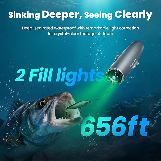 CanFish Fishing CamX Fishing Finders Camera,Lure Action Camera HD 1080P &136°Ultra-Wide-Angle,656FT ROV Waterproof/Motion Sensing/Segmented Intelligent Recording/Wireless Charge/App Compatible (Grey)