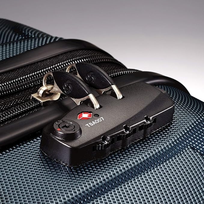 Samsonite Omni PC Hardside Expandable Luggage with Spinner Wheels, Navy, Checked-Large 28-Inch