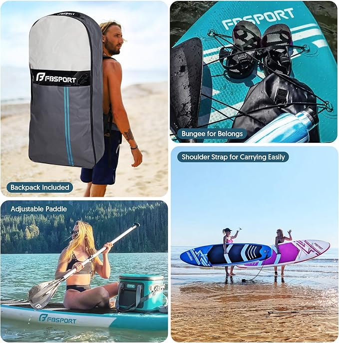 FBSPORT 11' Premium Stand Up Paddle Board, Yoga Board with SUP Accessories & Carry Bag | Wide Stance, Surf Control, Non-Slip Deck, Leash, Paddle and Pump for Youth & Adult