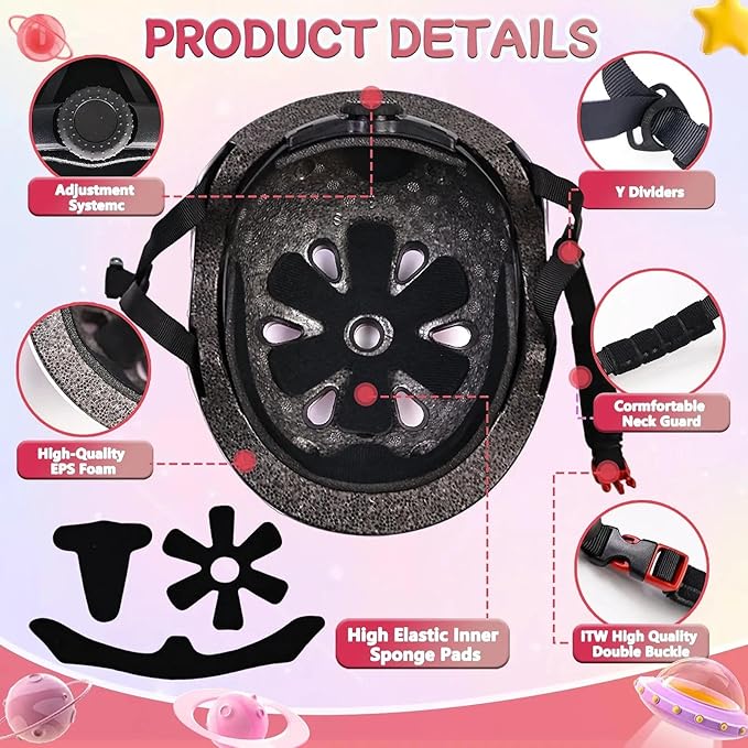 Kids Bike Helmet Set for Boys Girls Toddler Bicycle Helmet Adjustable Skateboard Helmet Protective Gear Set Knee Elbow Wrist Pads for Children Cycling, Scooter, Outdoor Sports