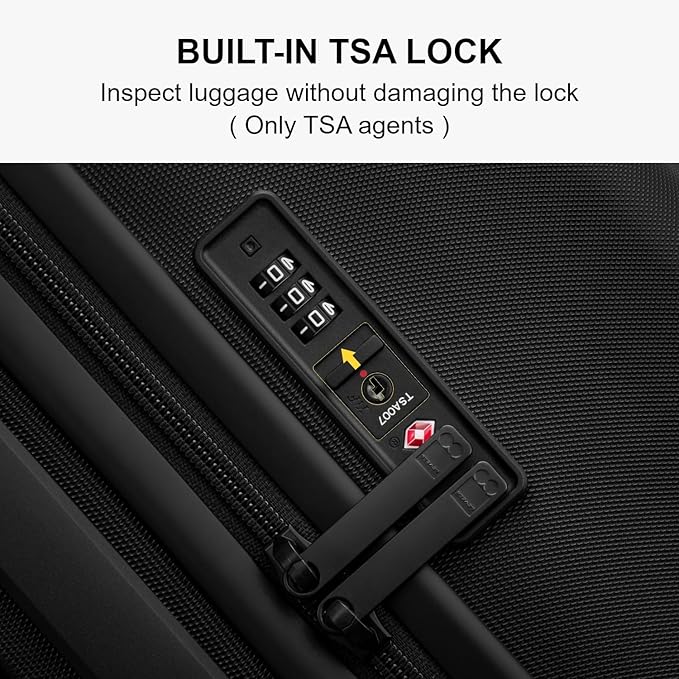 LEVEL8 スーツケース 3点セット、20インチ機内持ち込み、24&28インチ預け入れ用ハードシェル、軽量で光沢のある質感、大型、スピナーホイールとTSAロック付き、3点セット（20/24/28）、ブラック