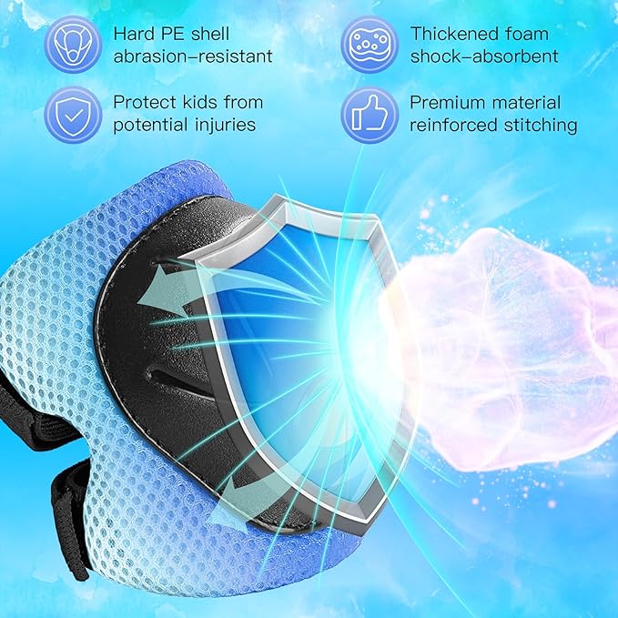 Wemfg Kids Protective Gear Set Knee Pads for Kids 3-14 Years Toddler Knee and Elbow Pads with Wrist Guards 3 in 1 for Skating Cycling Bike Rollerblading Scooter