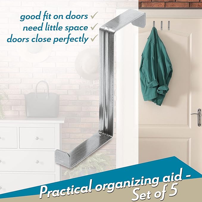Over The Door Hooks, 5 + 5 Pack - Stainless Steel Coat Hanger, Towel Holder 2-Sided of 1 3/8" & 1 3/4", Heavy Duty - Hooks for Hanging with Anti-Scratch Pads, Wreath Hanger with Anti-Slip Dots