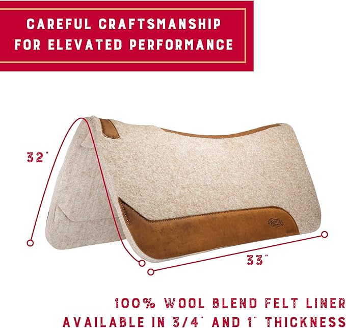 Weaver Equine 33" x 32" Contoured Wool Blend Felt Horse Saddle Pad, Shock Absorbing Western Saddle Pad for Protection, Durable Equine Supplies, ‎Tan