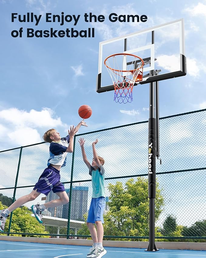 In Ground Basketball Hoop Outdoor 10FT Adjustable Height with Crank, in-Gound Basketball Goal System with 50 Inch Shatterproof PC Backborad and Solid Steel Rim