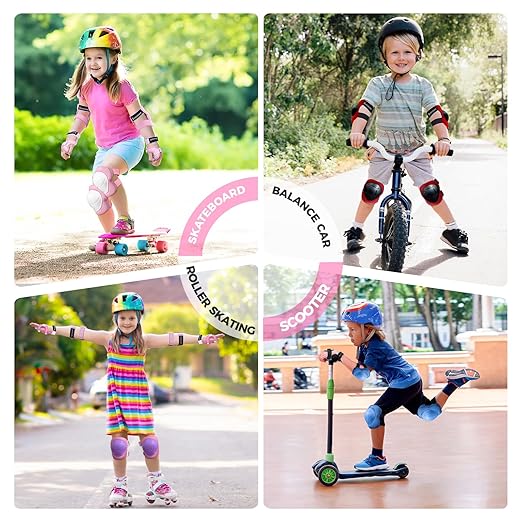 BOSONER Basic Kids Protective Gear: Kids Knee Pads and Elbow Pads with Wrist Guards Set for 3-15 Years - Design for Roller Skates, Cycling, BMX Bike, Skateboard, Inline Skating, Scooter Riding Sports