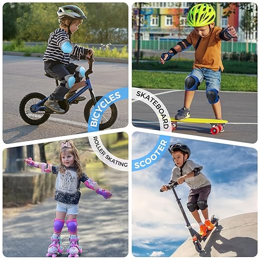 BOSONER Basic Kids Protective Gear: Kids Knee Pads and Elbow Pads with Wrist Guards Set for 3-15 Years - Design for Roller Skates, Cycling, BMX Bike, Skateboard, Inline Skating, Scooter Riding Sports