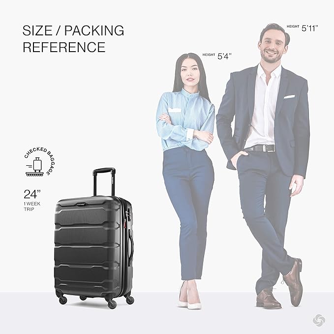 Samsonite Omni PC Hardside Expandable Luggage with Spinner Wheels, Black, Checked-Medium 24-Inch