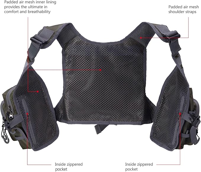 BASSDASH FV08 Ultra Lightweight Fly Fishing Vest for Men and Women Portable Chest Pack One Size Fits Most