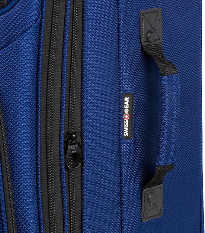 SwissGear Sion Softside Expandable Luggage – Medium Checked Suitcase with 360 Degree Wheels & Retractable Handle – 25 Inch, Perfect for 1-7 Night Trips – Blue