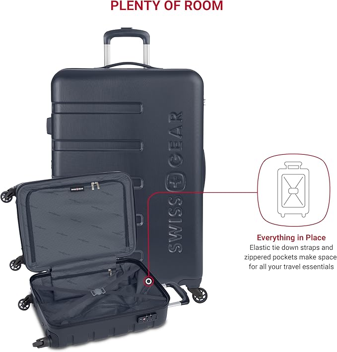 SwissGear 7366 シグネチャー ハードサイド 拡張可能ラゲッジ スピナーホイール、TSAロック、カップホルダー付き、ネイビー、2点セット (19/27)