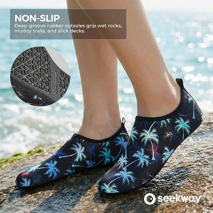 SEEKWAY Water Shoes Women Men Adult Quick-Dry Aqua Socks Barefoot Non Slip for Beach Swim River Pool Lake surf Black SK002(U)