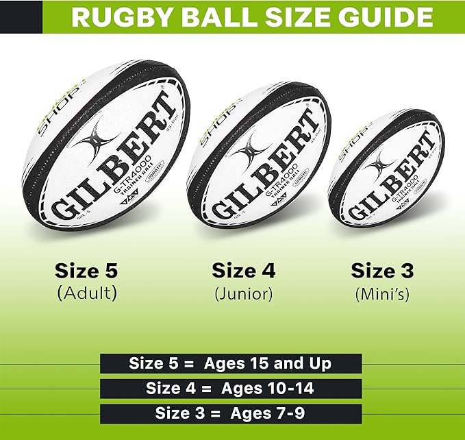 World Rugby Shop X Gilbert G-TR4000 Rugby Ball - Adult and Youth Sizes 3, 4, and 5 - Hand Stitched - 3 Ply Construction
