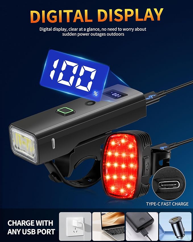 DARKBEAM Bike Lights for Night Riding, USB-C Rechargeable Bicycle Lights Set, Super Bright Bike Headlight and Back Tail Light 4+5 Modes, Easy to Install for Men Women Kids Road Mountain Cycling