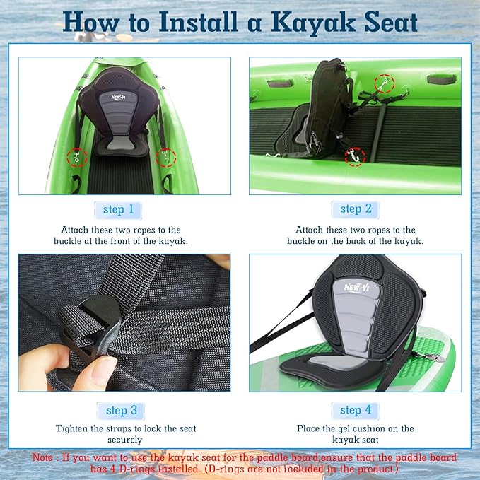 NEW-Vi Universal Deluxe Detachable Kayak Seat Paddle Board Seat Canoe Seat Kayak Seats with Back Support, 4 Adjustable Straps High Back Support, Form-Fitting for Kayaks SUP Fishing Boat Rowboat