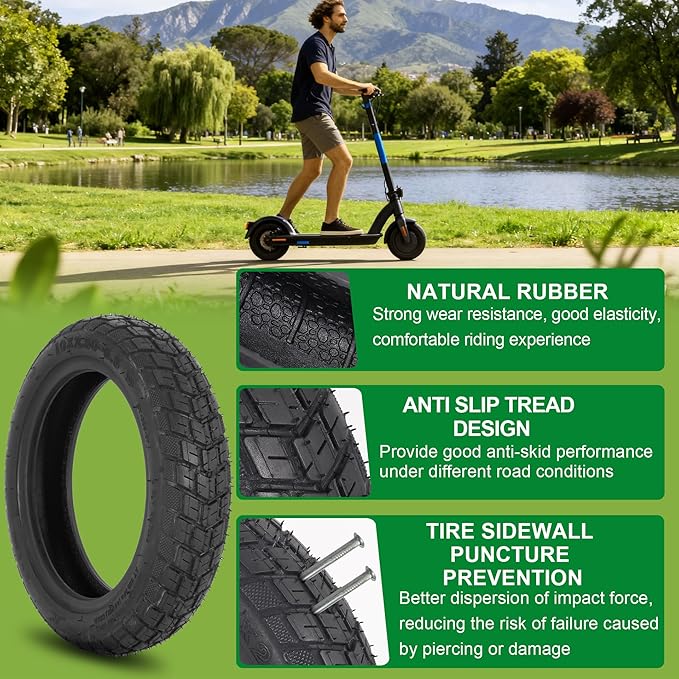 10 Inch Tyre, 10x2.5 60/70-6.5 Vacuum Outer Tire Fit for Segway Ninebot Max G2 G30P G30LP G30D Electric Scooter, Tubeless Front Rear Tyre with Lever and Value