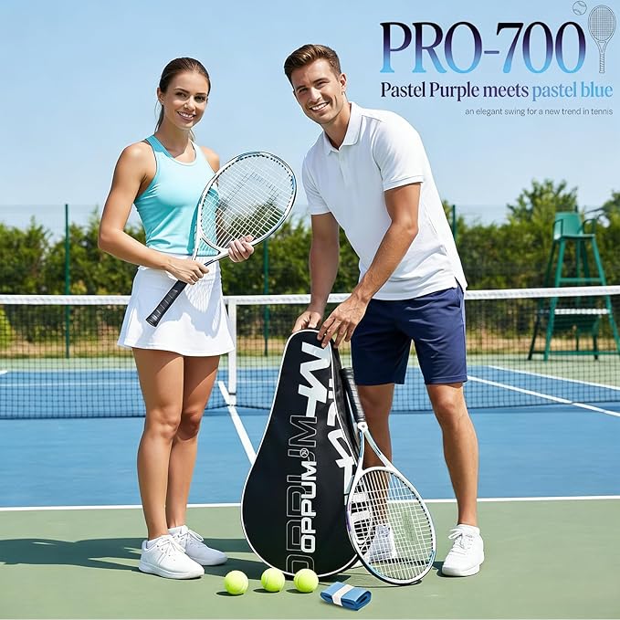 PRO-500 Adult Tennis Rackets, 2-Pack Pre-Strung Racquets for Beginners & Intermediate with Carry Bag & 2 Balls, 105 Sq Inch Oversized Head for Women & Men, Arm Friendly Vibration Control