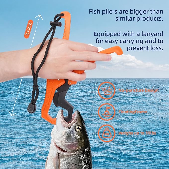 RAWILL Fishing Kit,Filleting Knife,Hook Remover,Fish Grip, Line Cutter,Fishing Scale, Pliers with Lanyards,Not Include Batteries