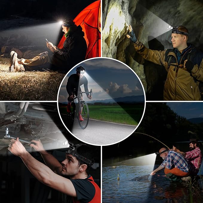 Blukar LED Headlamp, Super Bright Rechargeable Headlight Flashlight - 3 Lights 5 Modes,Zoomable,Spotlight&Floodlight Combination, IPX6 Waterproof, 20+Hrs Runtime for Running,Hiking,Camping etc.