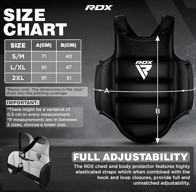 RDX Boxing Body Protector Reversible, Kickboxing MMA Muay Thai Chest Guard, Sparring Training Heavy Punching, Adjustable Shield, Martial Arts Upper Belly Protection Pad, Taekwondo TKD Vest