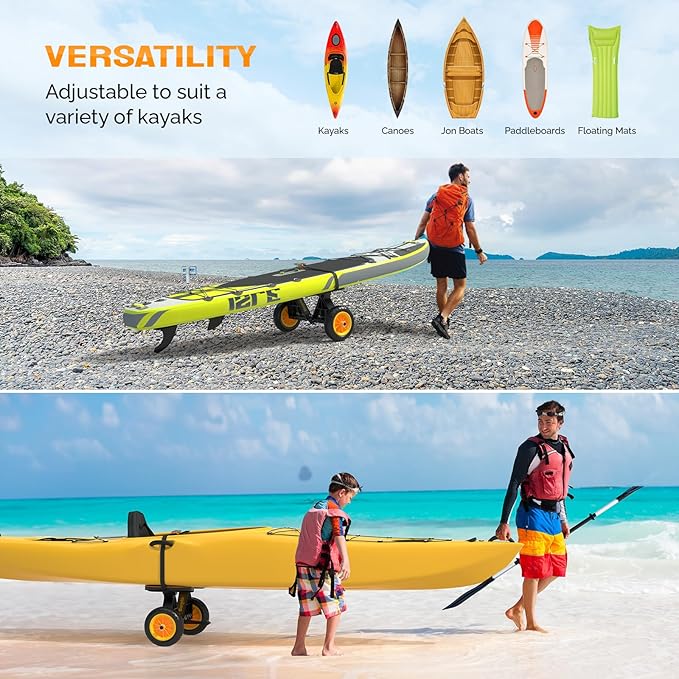 Bonnlo Kayak Cart with10-Inch Kayak Wheels, Canoe Trolley Cart with Adjustable Straps, No Tools Required for Easy Assembly All-Terrain for Kayaks, Canoes, Paddleboards
