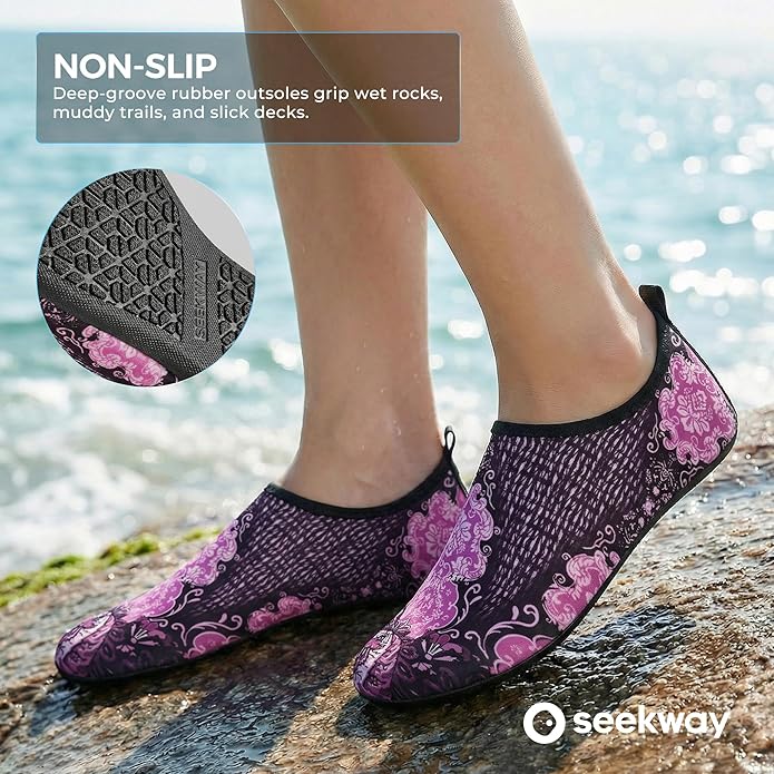 SEEKWAY Water Shoes Women Men Adult Quick-Dry Aqua Socks Barefoot Non Slip for Beach Swim River Pool Lake surf Black SK002(U)