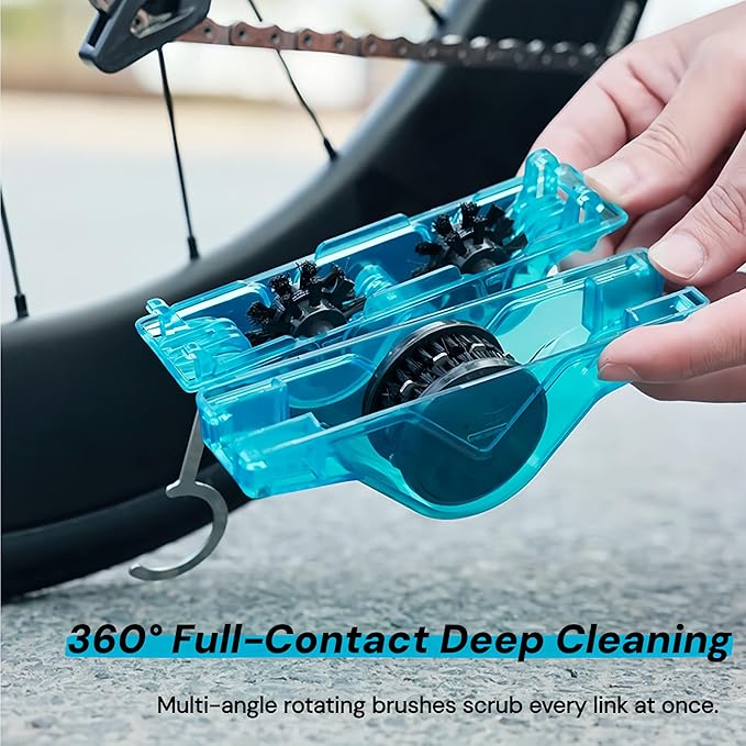 Upgraded Polycarbonate Bike Chain Cleaner Tool – Leak-Proof Chain Scrubber with 360° Automatic Brushes, No Chain Removal Drivetrain Maintenance Kit for MTB, Road & E-Bikes(Green)