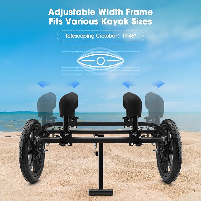GanFindX Kayak Cart Canoe Trolley Carrier Kayak Accessories Transport Dolly with Solid Foam Wheels Upright Crossbar Heavy Duty Design