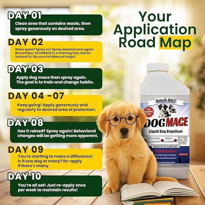 Nature’s MACE Dog Mace, Dog Repellent for Yard, Potty Training Tool, Indoor & Outdoor, Marking and Digging Spray, Pee Deterrent, Safe Around Kids, Pets, Plants, 40oz Concentrate, Treats 15,000 Sq Ft