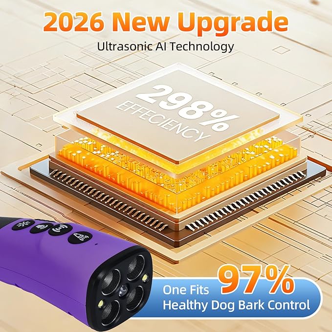 4X Ultrasonic Dog Bark Deterrent Device, 2026 Newest Stop Neighbors Dog Barking, 4 Nozzles Up 90% Efficiency, 3 Modes Humane Training Tool with Flashlight , Safe for Pet Indoor Outdoor(Purple)