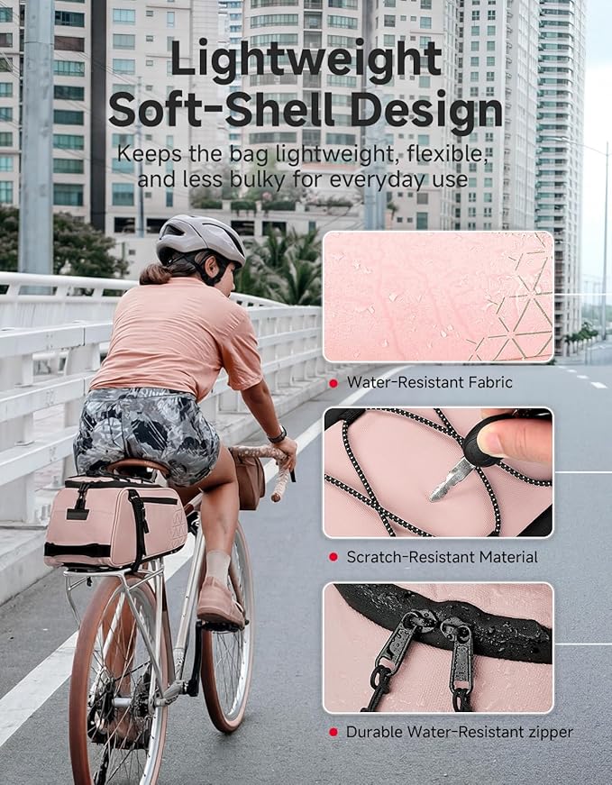 KEMIMOTO Rear Bike Rack Bag - 8L PVC Water Resistant Ebike Bags for Bicycle Rear Rack, Bicycle Trunk Pannier for Commuter Travel Shopping and Cycling (Pink)