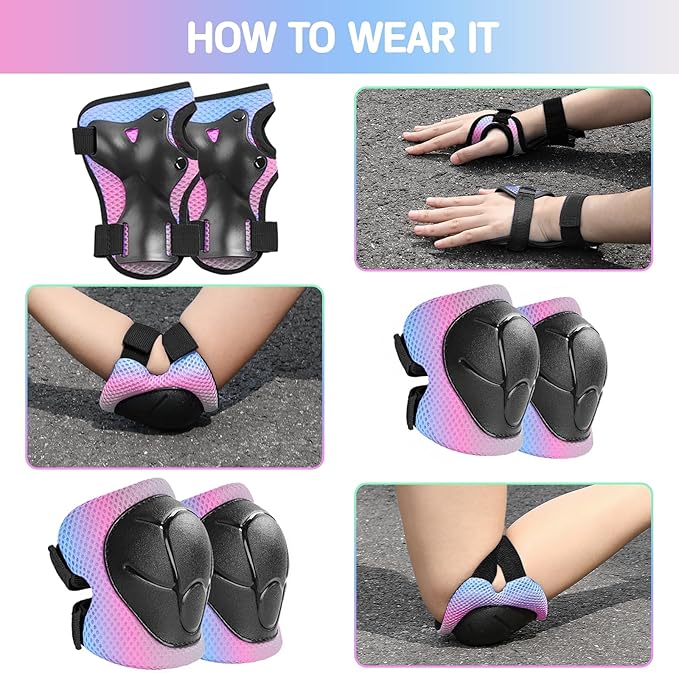 Kids Bike Helmet Set for Boys Girls Toddler Bicycle Helmet Adjustable Skateboard Helmet Protective Gear Set Knee Elbow Wrist Pads for Children Cycling, Scooter, Outdoor Sports