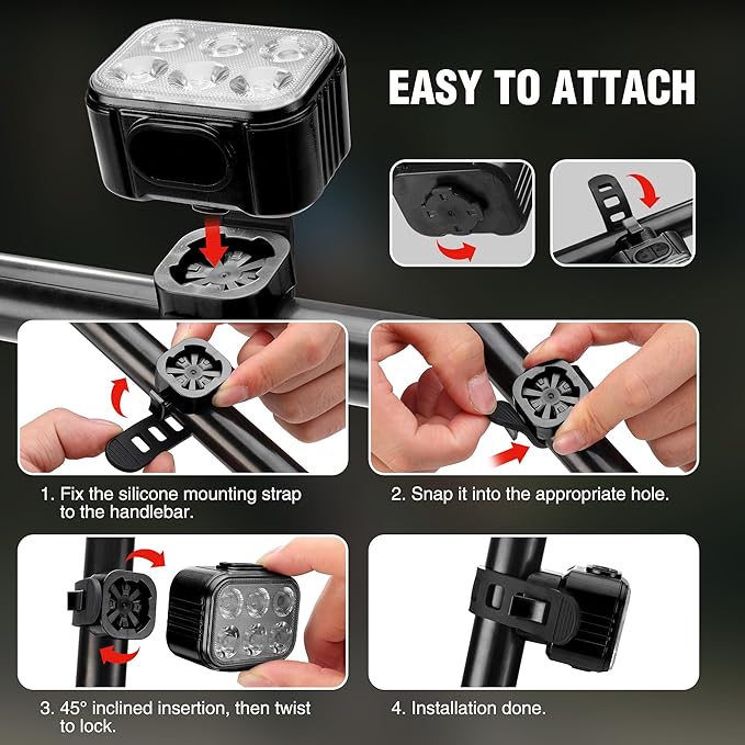 WORKPRO Bike Lights Set [8+13 Modes], Rechargeable Bicycle Light Set Ultra Bright, IP65 Waterproof Bike Lights for Night Riding, 1200mAh Bike Headlight and Tail Light Reflectors