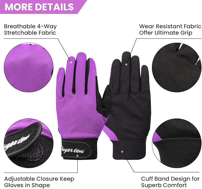 FINGER TEN Horse Riding Gloves Equestrian Women Kids for Girls Boys Mesh Breathable Lightweight Color Pack, Comfortable Grip for Summer