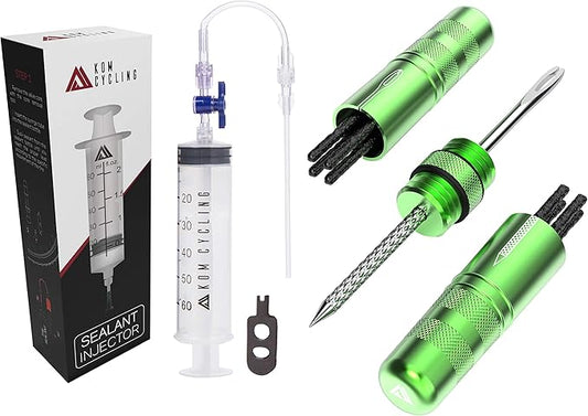 KOM Cycling Tubeless Sealant Injector + Tire Repair Tool (Green) Bundle