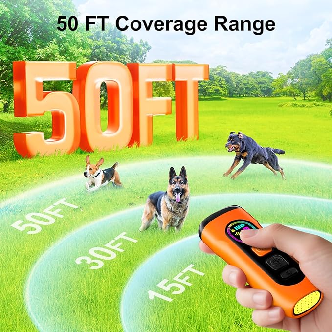 SEDULAN Dog Bark Deterrent Devices Anti Barking Device for Dogs Ultrasonic Bark Stopper Portable Dog Training Tool Indoor Outdoor Up to 50ft Correct Bad Behavior of Own or Neighbor's Dog (Orange)