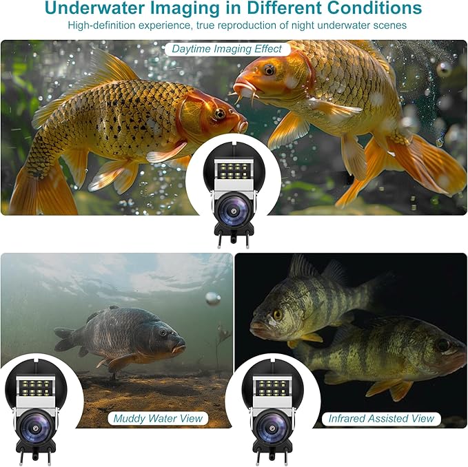 Underwater Fishing Camera, 5 Inch IPS LCD Screen Fishing Camera w/Infrared Night Vision, 6000mAh Ice Fishing Camera, Portable Fish Finder w/100ft Cable for Ice Lake Boat Kayak Fishing