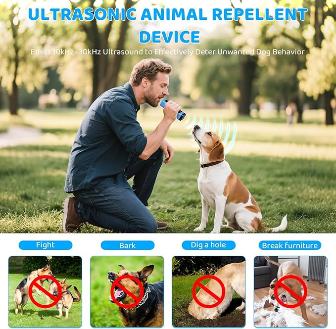 SAMULE Anti Barking Control Device, Ultrasonic Dog Bark Deterrent Device 30 FT Barkshield for Dogs Handheld LED Puppy Training Tools with 5 Modes & USB-C Rechargeable for Indoor & Outdoor Use