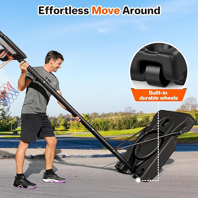Basketball Hoop Outdoor 10ft Adjustable, Portable Basketball Hoop Goal System for Kids Youth and Adults in Backyard/Driveway/Indoor, 44 Inch Shatterproof Backboard and Larger Base