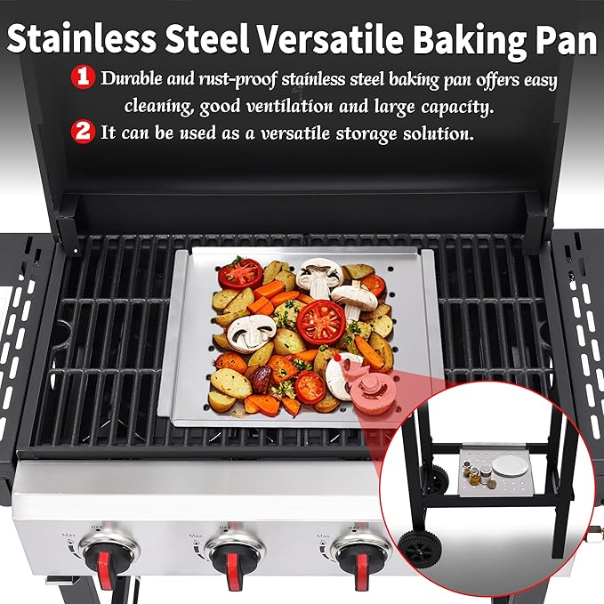 4-Burner Propane Gas Grill, 38250 BTU Outdoor BBQ Grill with Cast Iron Grates & Foldable Side Shelves, Portable Grill for Backyard, Patio, Camping, Black
