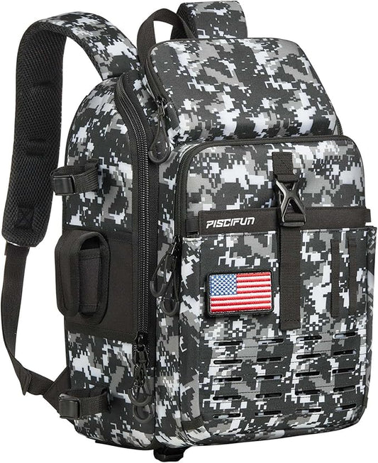 Piscifun Fishing Tackle Backpack with Rod & Gear Holder, Lightweight Fishing Tackle Storage Bag with Protective Rain Cover