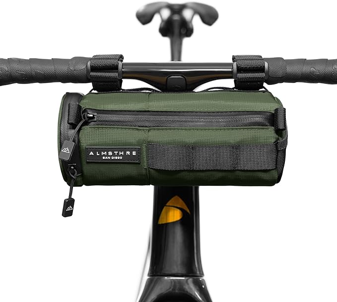 ALMSTHRE Compact Bar Bag – Hunter Green | Hard-Shell Bike Handlebar Bag with Waterproof Zipper & Adjustable Straps | Lightweight Bicycle Handlebar Bag, Compatible with Road, Gravel & MTB Bikes