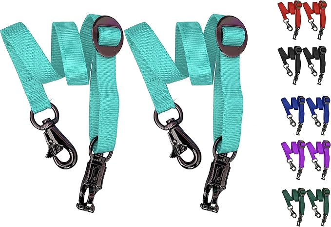 Majestic Ally Pack of 2, Double Thick Trailer Tie for Horse Haulage with Adjustable Buckle, Panic Snap and Bull Snap – 1 Inch by 36 Inch (Turquoise)