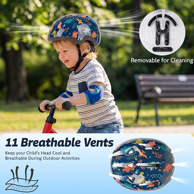 Toddler Helmet with Knee Pads and Elbow Pads Set for Kids Age 1-3, Adjustable Infant Baby Bike Helmet for Girls Boys for Balance Bike, Scooter, Bicycle