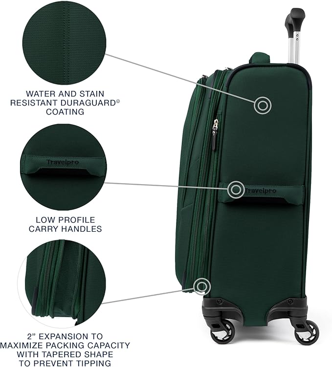 Travelpro Maxlite 5 ソフトサイド 拡張可能荷物 4輪スピナー付き 軽量スーツケース 男女兼用 フォレストグリーン 機内持ち込み手荷物 21インチ