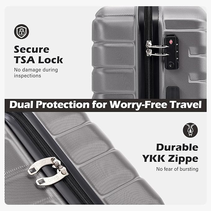 Coolife Carry On Luggage Airline Approved with Spinner Wheels, Hard Shell Suitcase TSA Lock Lightweight Travel Luggage 20-inch,Gray