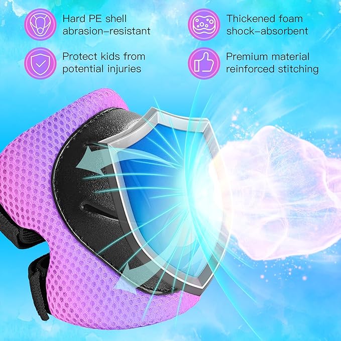 Wemfg Kids Protective Gear Set Knee Pads for Kids 3-14 Years Toddler Knee and Elbow Pads with Wrist Guards 3 in 1 for Skating Cycling Bike Rollerblading Scooter