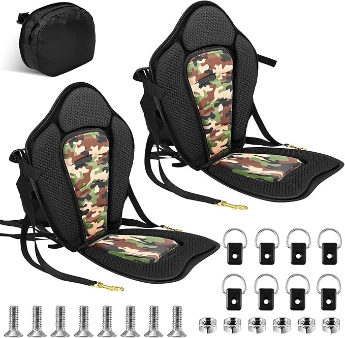Lewtemi 2 Pack Kayak Seats with Back Support Adjustable Sit on Top Padded Boat Seat with Detachable Storage Bag and 8 Fixed D Ring and Screws